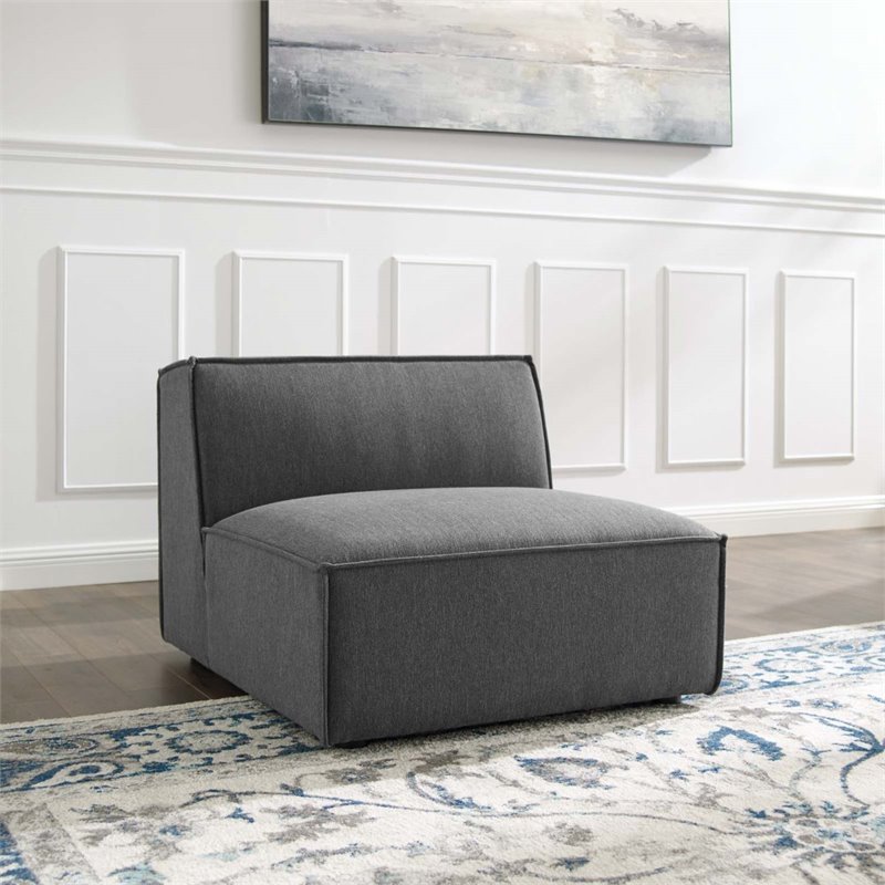 Maklaine Polyester Fabric Sectional Sofa Armless Chair in Charcoal