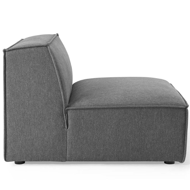 Maklaine Polyester Fabric Sectional Sofa Armless Chair in Charcoal