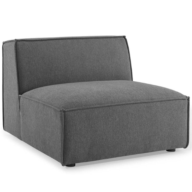 Maklaine Polyester Fabric Sectional Sofa Armless Chair in Charcoal