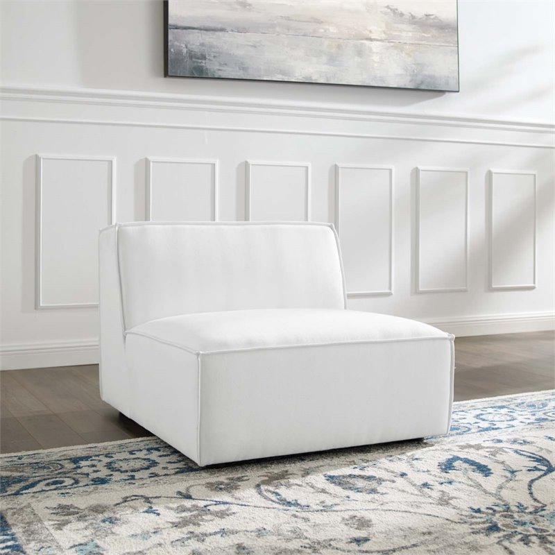 Maklaine Polyester Fabric Sectional Sofa Armless Chair in White