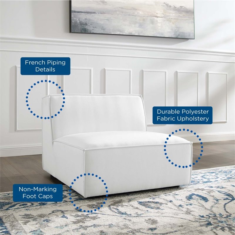 Maklaine Polyester Fabric Sectional Sofa Armless Chair in White
