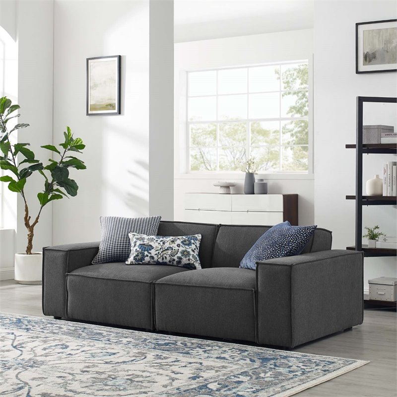 Maklaine 2-Piece Modern Fabric Upholstered Sectional Sofa in Charcoal