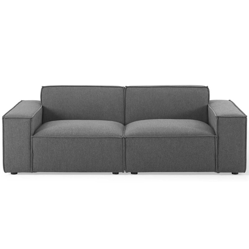 Maklaine 2-Piece Modern Fabric Upholstered Sectional Sofa in Charcoal