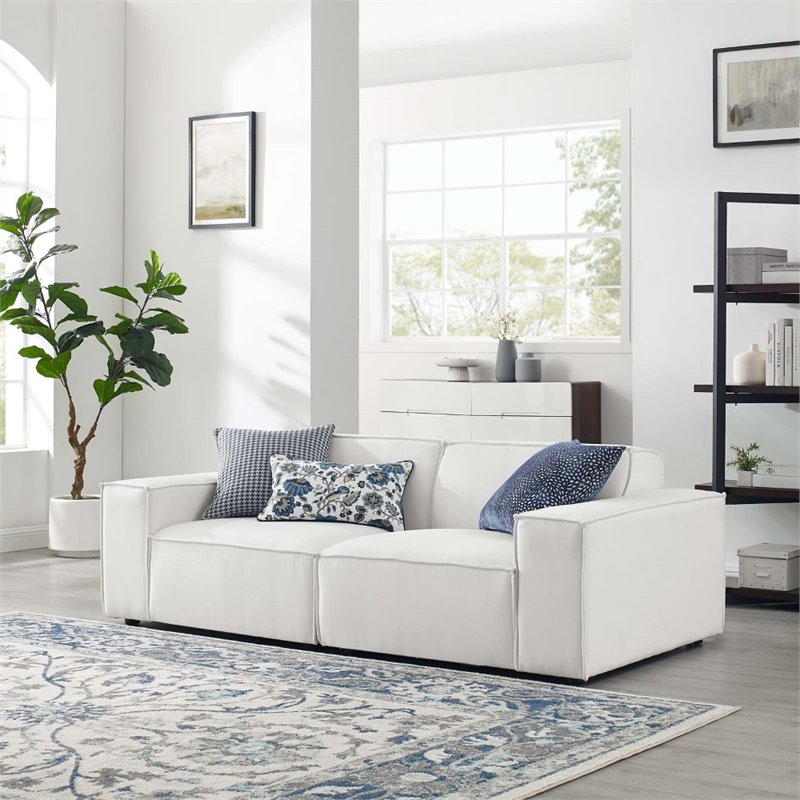 Maklaine 2-Piece Modern Fabric Upholstered Sectional Sofa in White