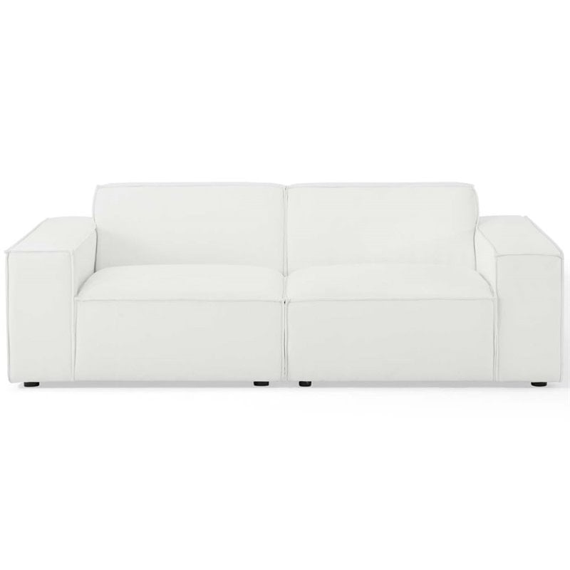 Maklaine 2-Piece Modern Fabric Upholstered Sectional Sofa in White
