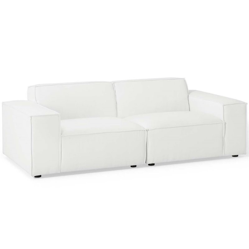 Maklaine 2-Piece Modern Fabric Upholstered Sectional Sofa in White