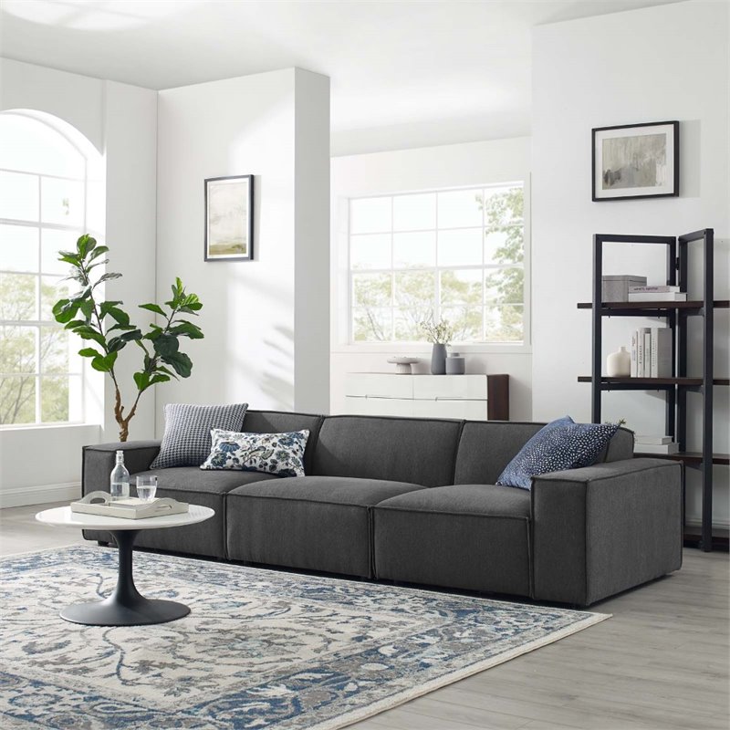 Maklaine 3-Piece Modern Fabric Upholstered Sectional Sofa in Charcoal