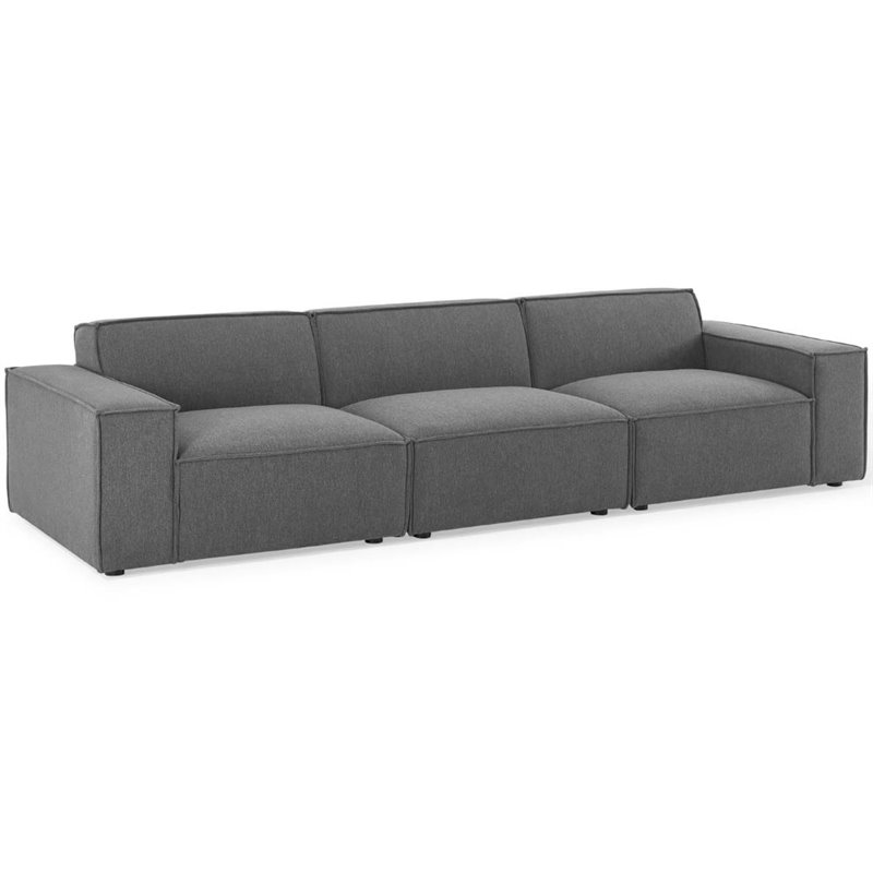 Maklaine 3-Piece Modern Fabric Upholstered Sectional Sofa in Charcoal