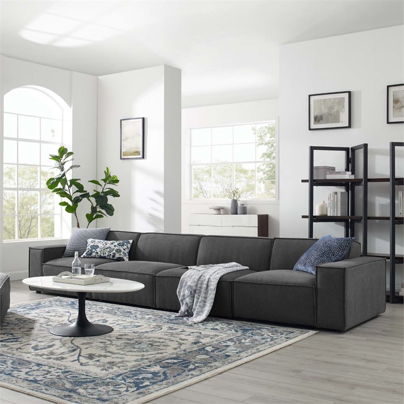 Maklaine 4-Piece Modern Fabric Upholstered Sectional Sofa in Charcoal