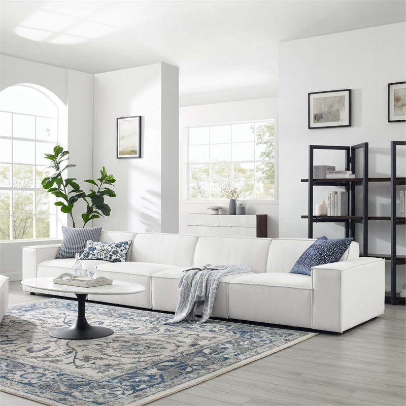 Maklaine 4-Piece Modern Fabric Upholstered Sectional Sofa in White