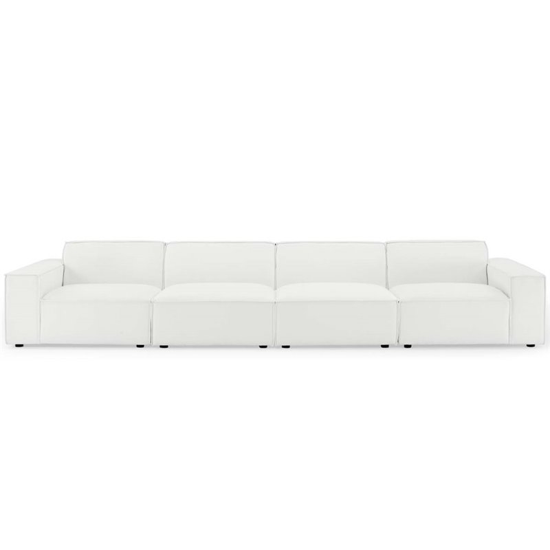 Maklaine 4-Piece Modern Fabric Upholstered Sectional Sofa in White