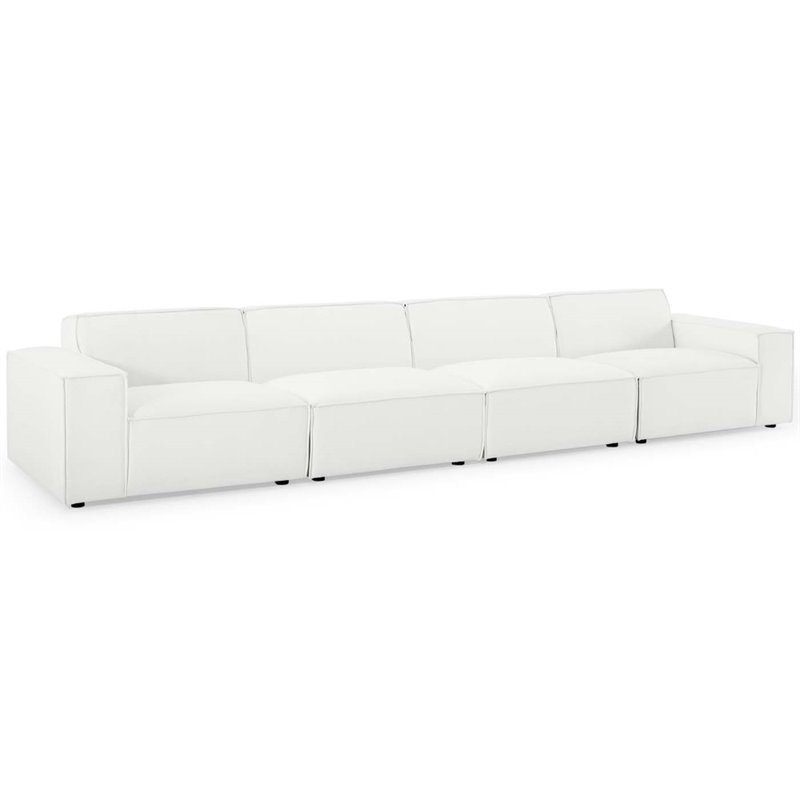 Maklaine 4-Piece Modern Fabric Upholstered Sectional Sofa in White