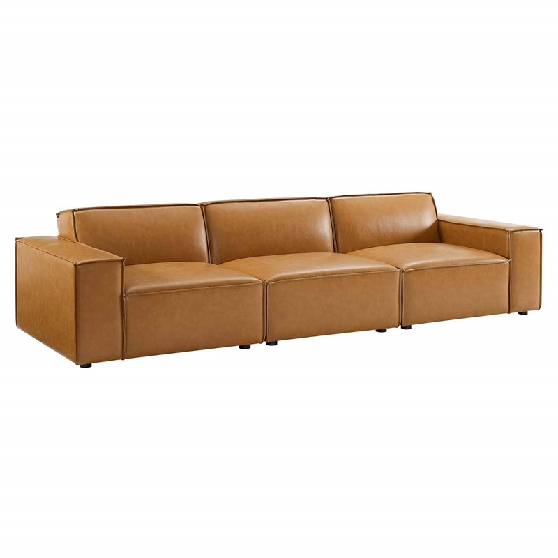 Maklaine 3-Piece Faux Leather Upholstered Sofa in Tan Finish