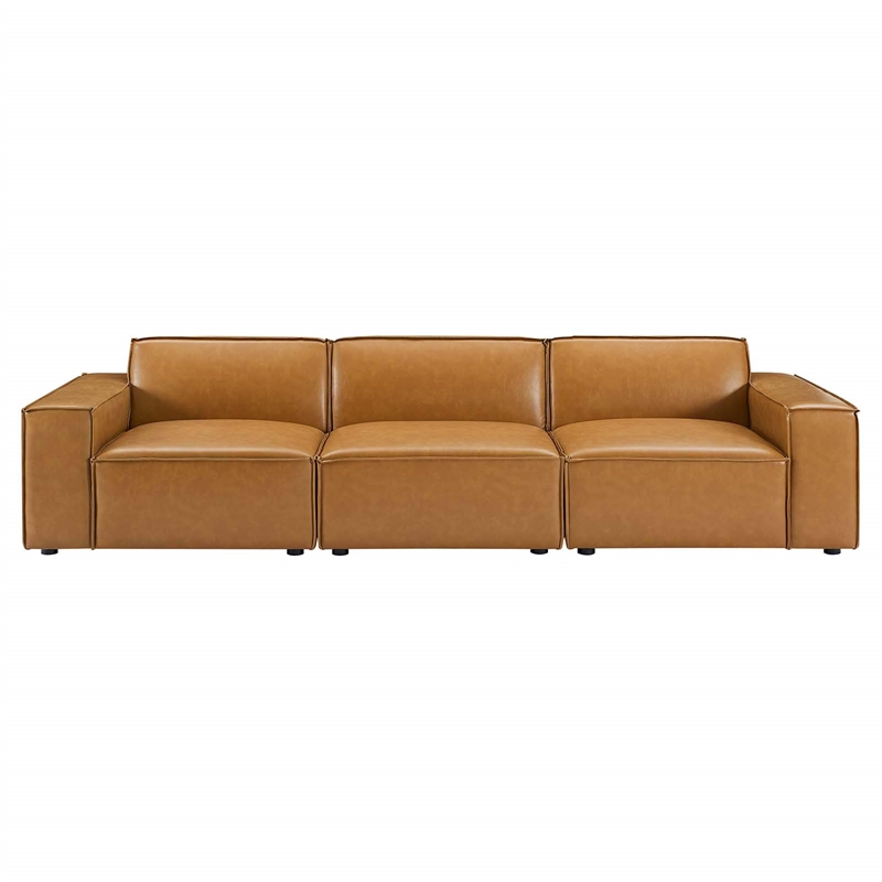 Maklaine 3-Piece Faux Leather Upholstered Sofa in Tan Finish