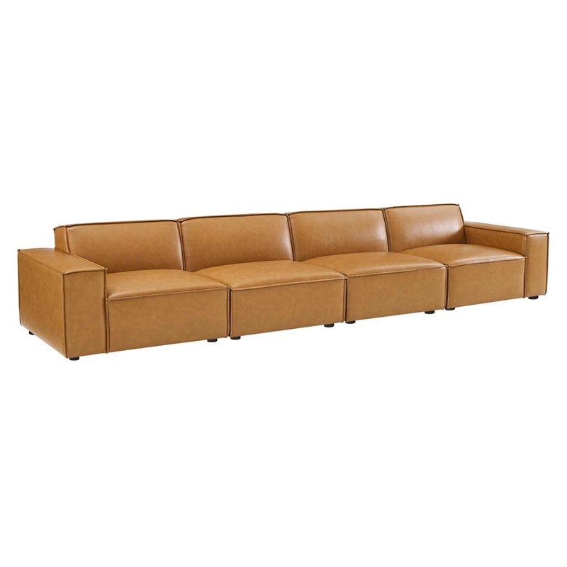 Maklaine 4-Piece Faux Leather Upholstered Sofa in Tan Finish
