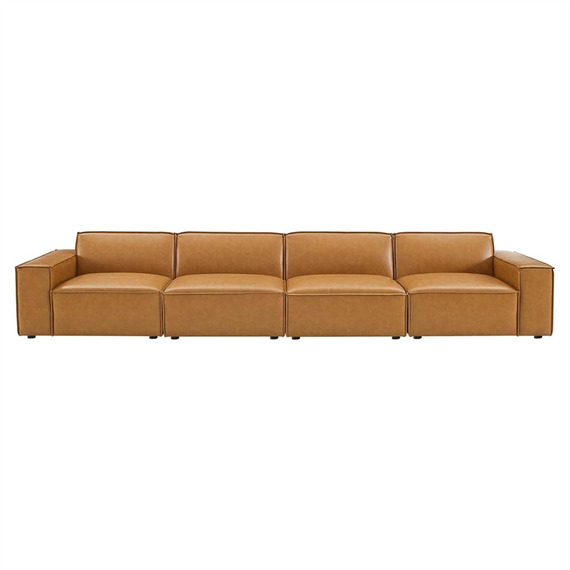 Maklaine 4-Piece Faux Leather Upholstered Sofa in Tan Finish