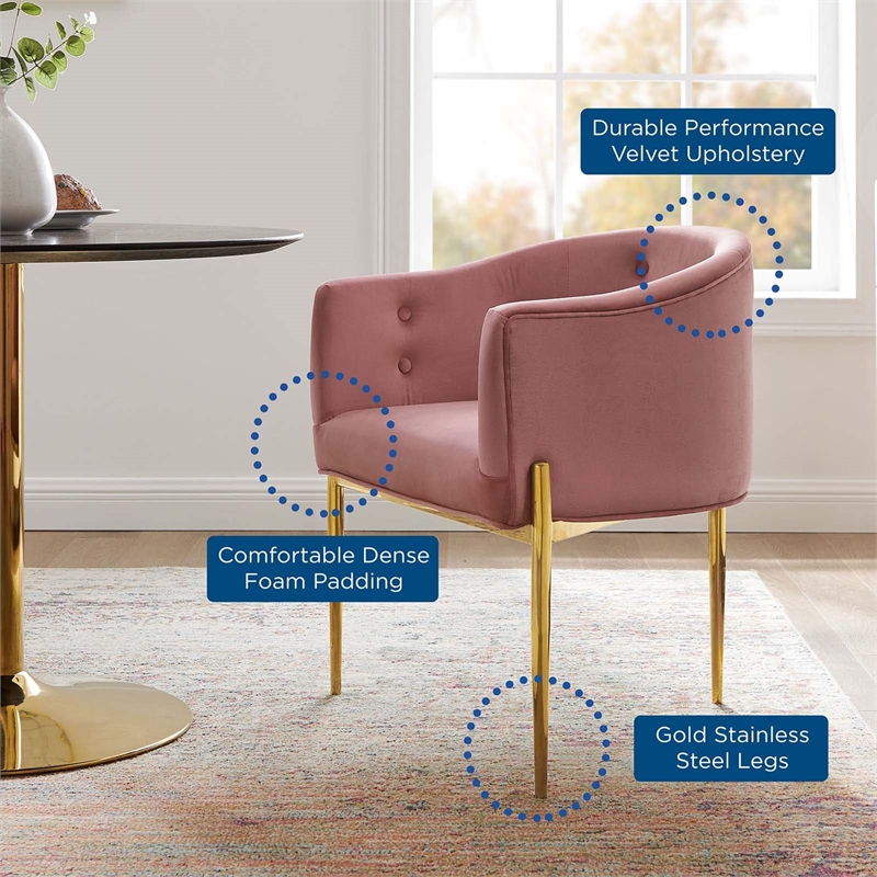 Maklaine Tufted Velvet Stainless Steel Accent Chair in Dusty Rose