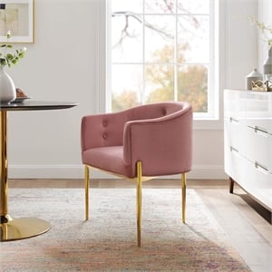Maklaine Tufted Velvet Stainless Steel Accent Chair in Dusty Rose