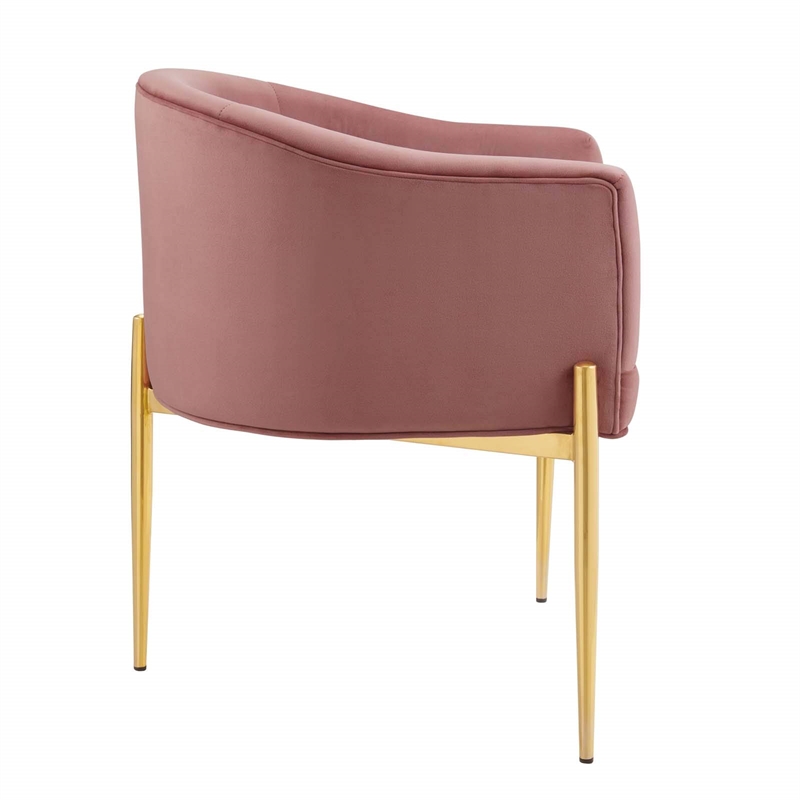 Maklaine Tufted Velvet Stainless Steel Accent Chair in Dusty Rose