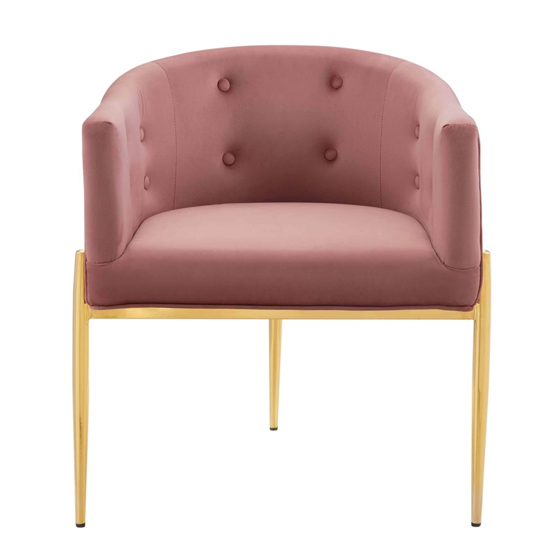 Maklaine Tufted Velvet Stainless Steel Accent Chair in Dusty Rose