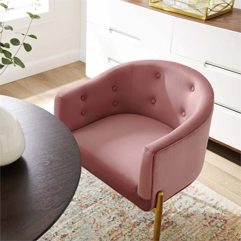 Maklaine Tufted Velvet Stainless Steel Accent Chair in Dusty Rose