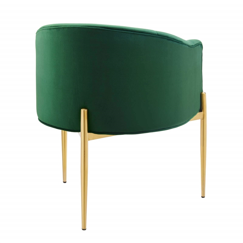 Maklaine Tufted Performance Velvet Stainless Steel Accent Chair in Emerald