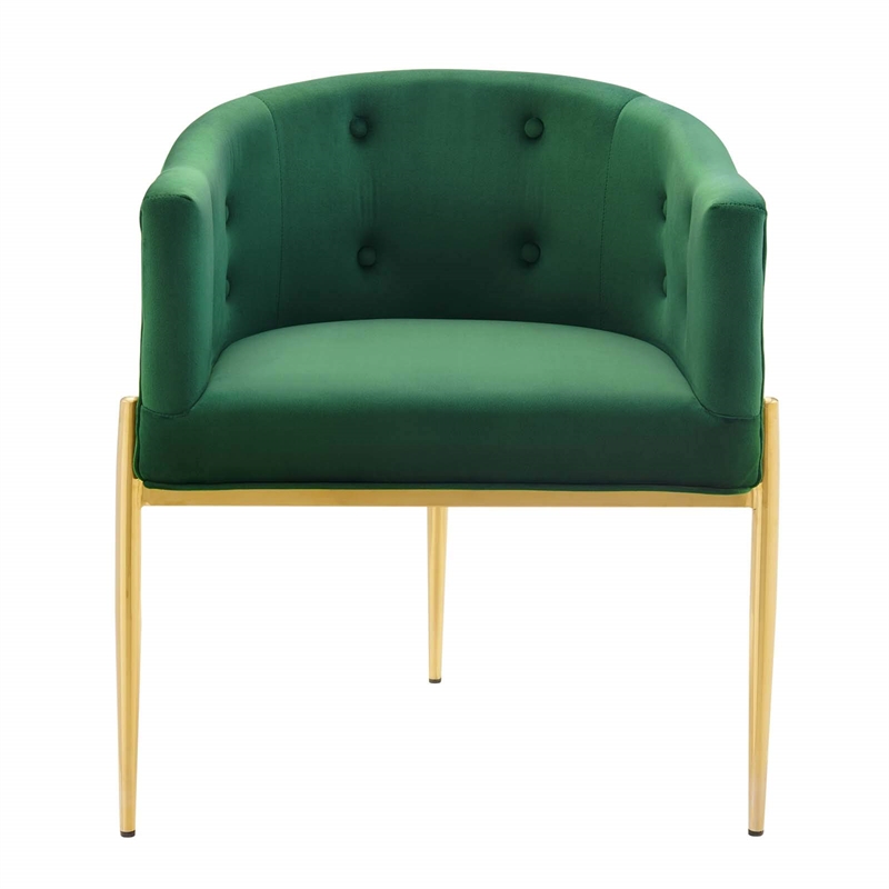 Maklaine Tufted Performance Velvet Stainless Steel Accent Chair in Emerald