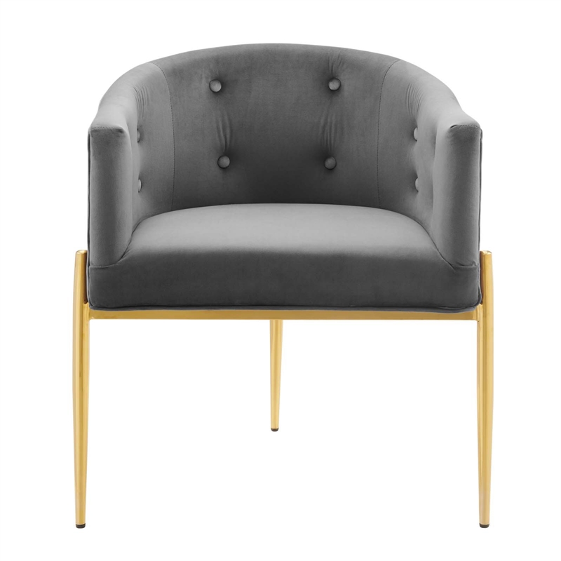 Maklaine Tufted Performance Velvet Stainless Steel Accent Chair in Gray
