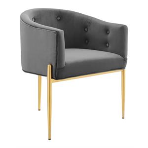 Maklaine Tufted Performance Velvet Stainless Steel Accent Chair in Gray