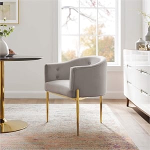 Maklaine Tufted Velvet Stainless Steel Accent Chair in Light Gray