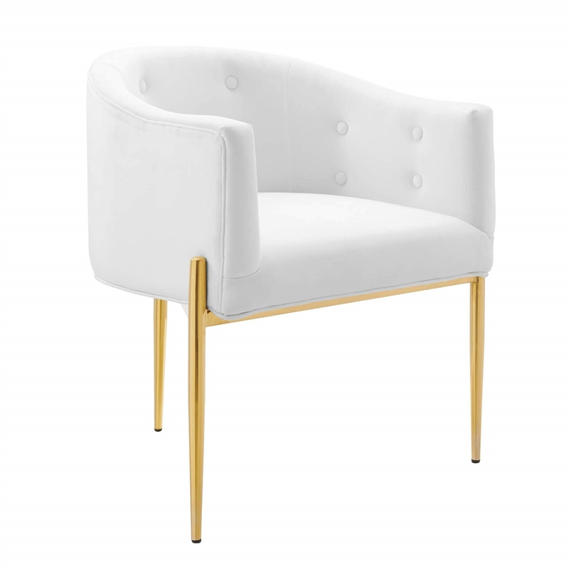 Maklaine Tufted Performance Velvet Stainless Steel Accent Chair in White