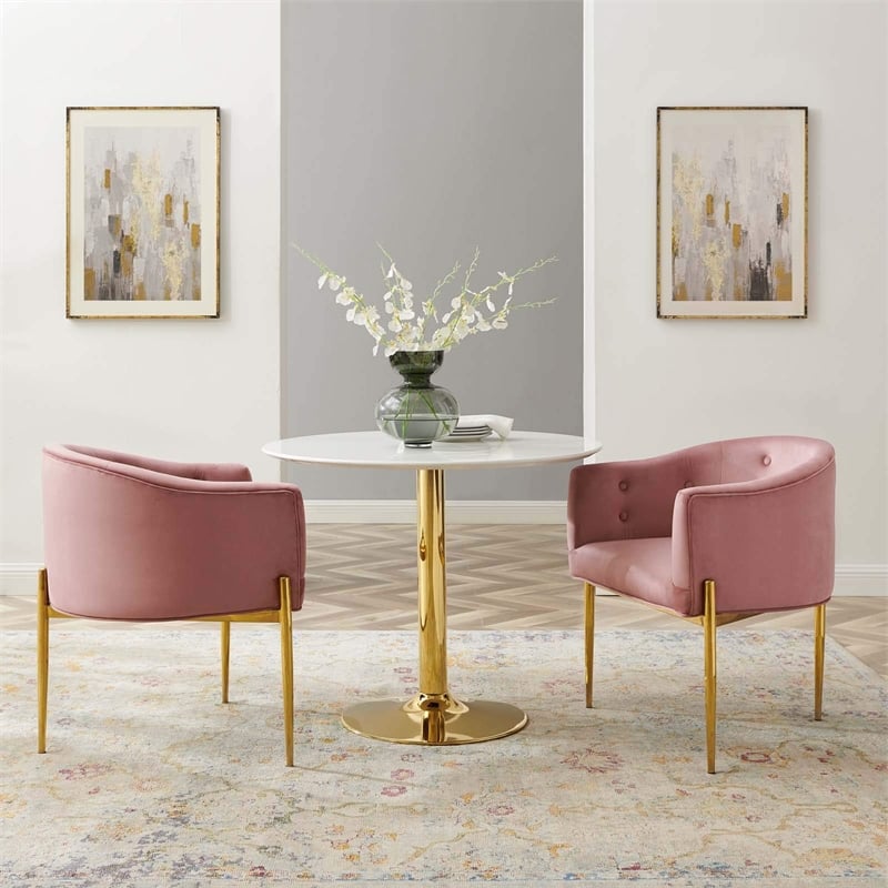 Maklaine Modern Tufted Velvet Accent Chairs in Dusty Rose Pink (Set of 2)