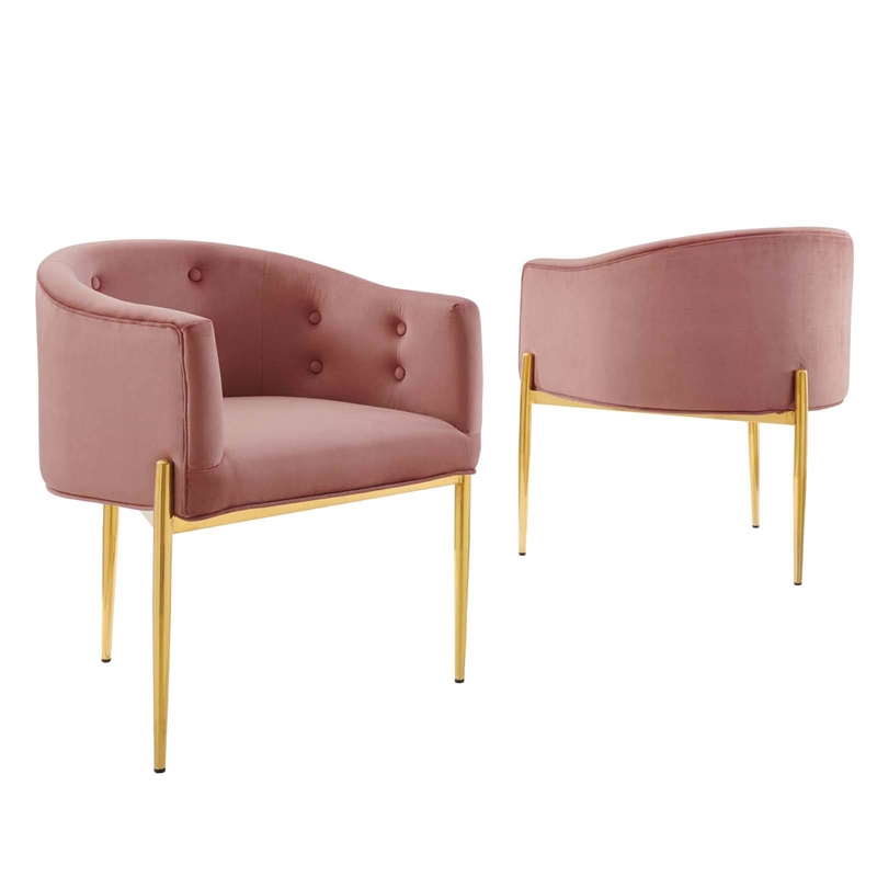 Maklaine Modern Tufted Velvet Accent Chairs in Dusty Rose Pink (Set of 2)