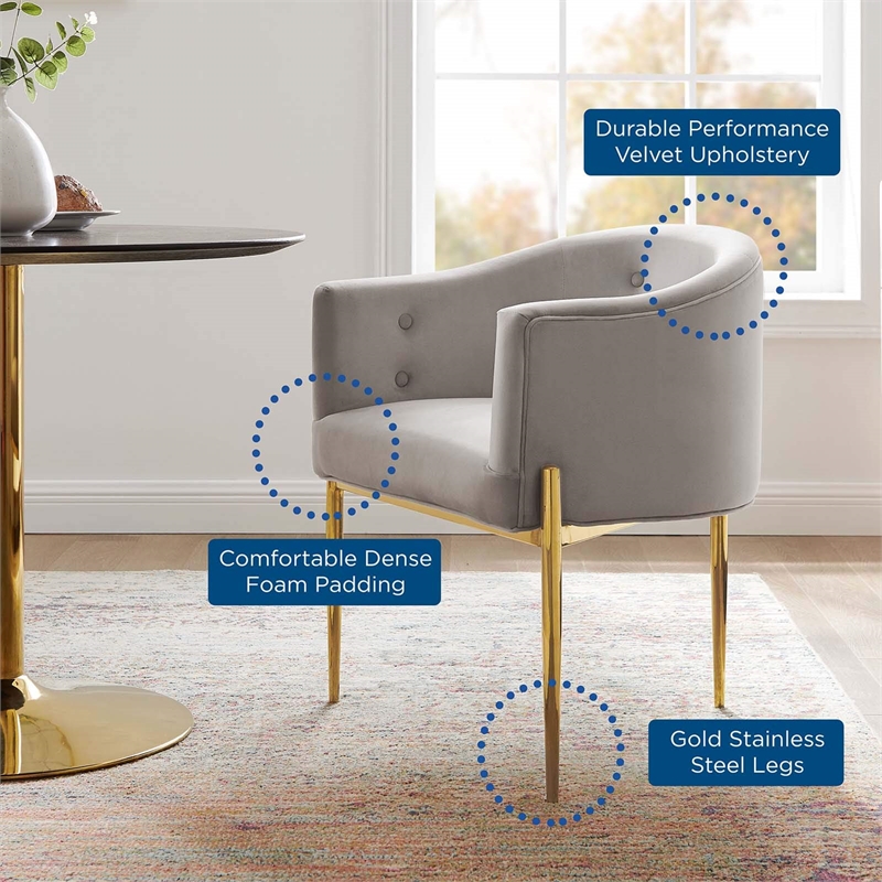 Maklaine Modern Tufted Velvet Accent Chairs in Light Gray (Set of 2)