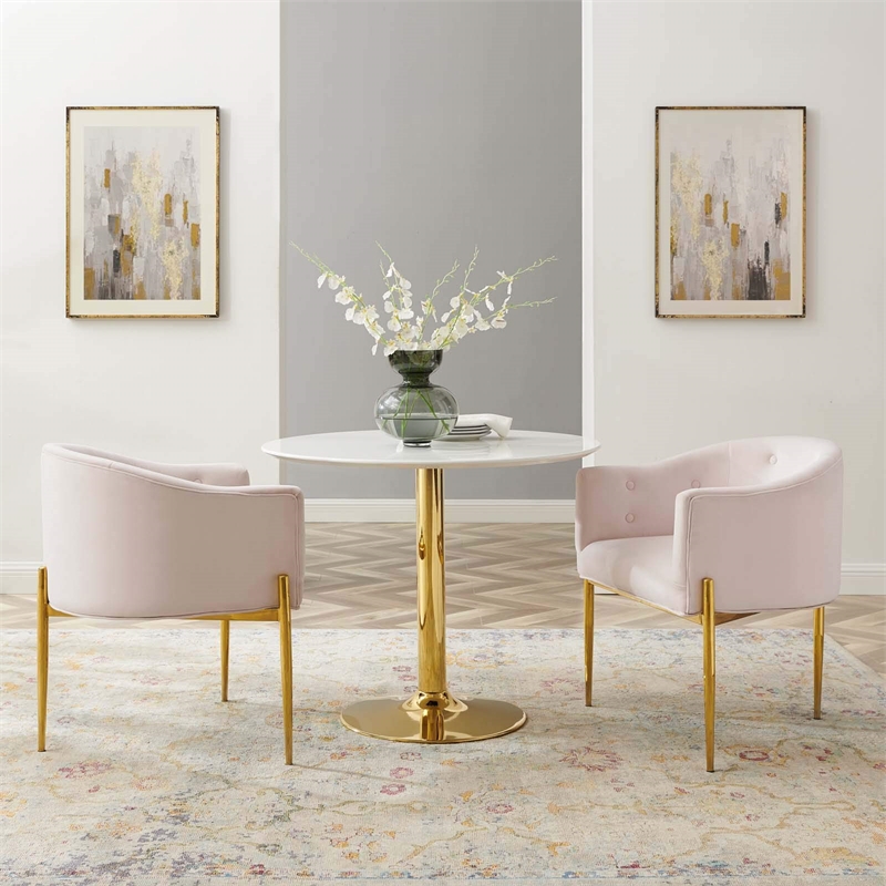 Maklaine Modern Tufted Velvet Accent Chairs in Pink (Set of 2)