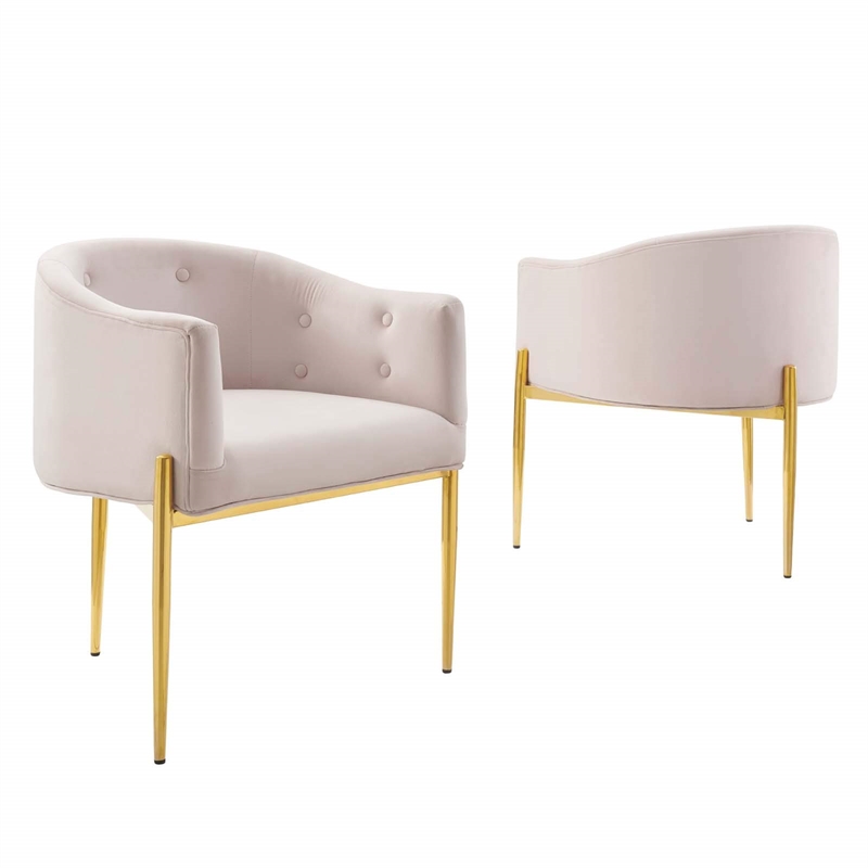 Maklaine Modern Tufted Velvet Accent Chairs in Pink (Set of 2)