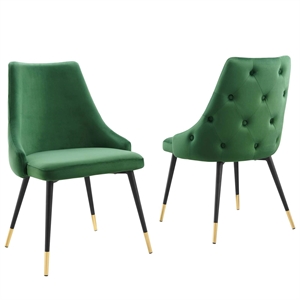 Maklaine 17.5&quot Modern Velvet Dining Side Chairs in Gold/Emerald (Set of 2)