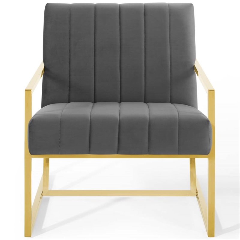 Maklaine Channel Tufted Performance Velvet Armchair in Charcoal