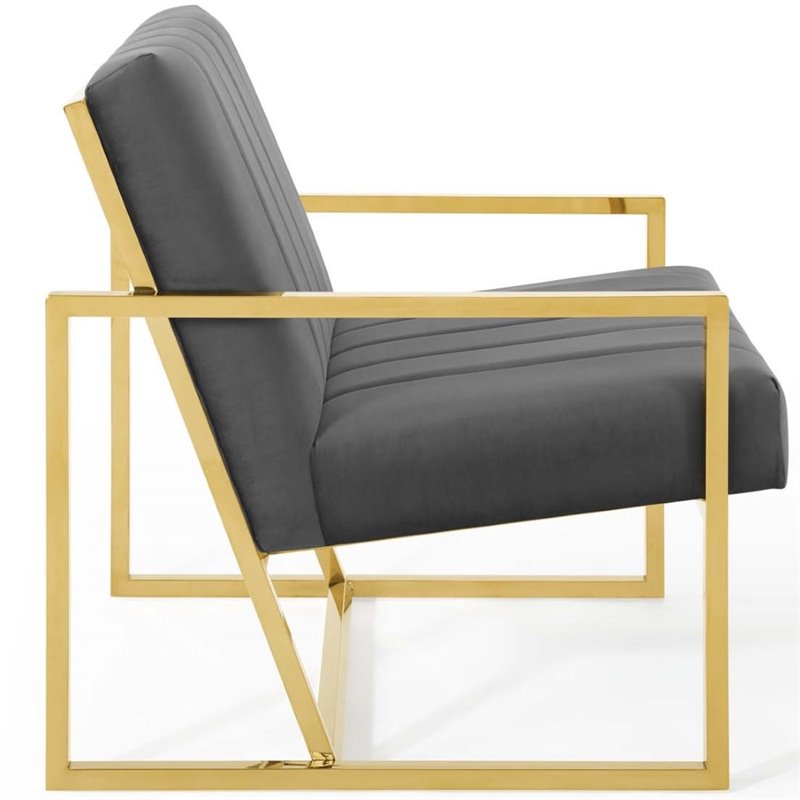 Maklaine Channel Tufted Performance Velvet Armchair in Charcoal