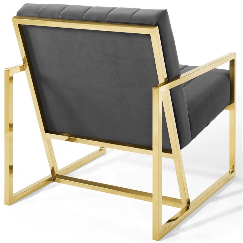 Maklaine Channel Tufted Performance Velvet Armchair in Charcoal