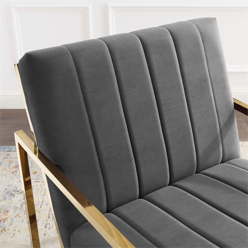 Maklaine Channel Tufted Performance Velvet Armchair in Charcoal