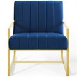 Maklaine Contemporary Channel Tufted Performance Velvet Armchair in Navy