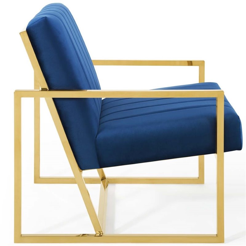 Maklaine Contemporary Channel Tufted Performance Velvet Armchair in Navy