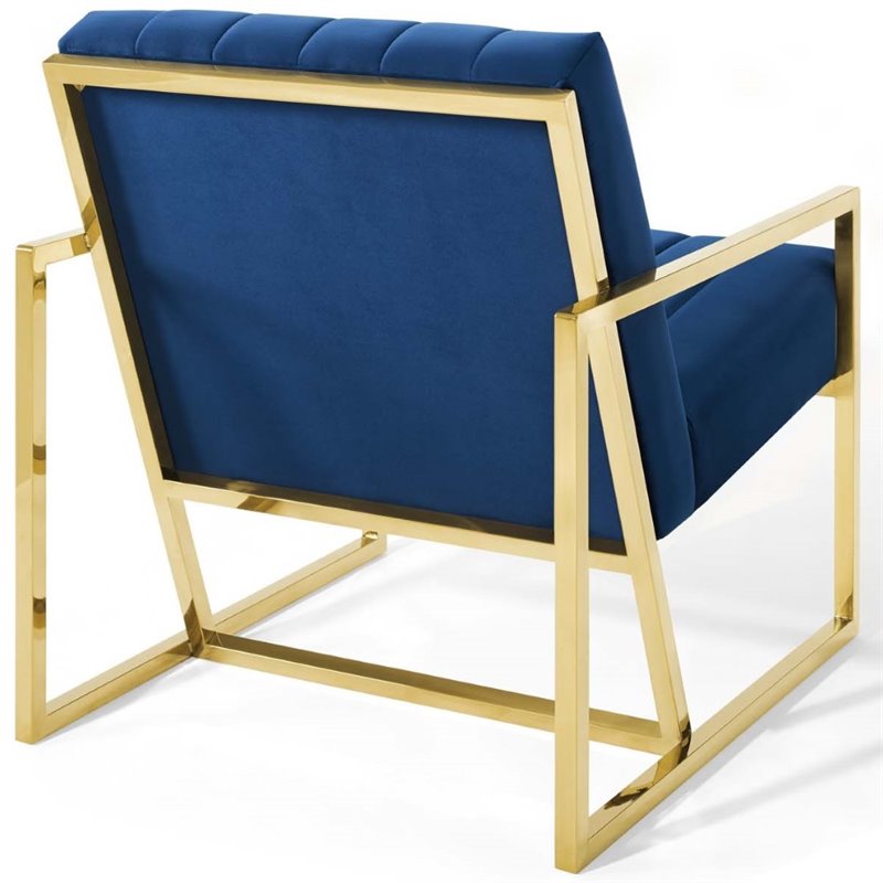 Maklaine Contemporary Channel Tufted Performance Velvet Armchair in Navy