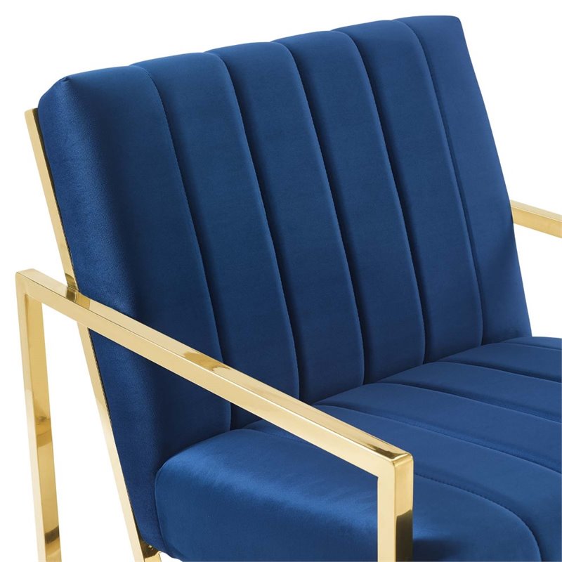 Maklaine Contemporary Channel Tufted Performance Velvet Armchair in Navy