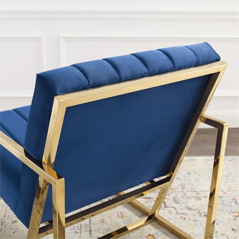 Maklaine Contemporary Channel Tufted Performance Velvet Armchair in Navy
