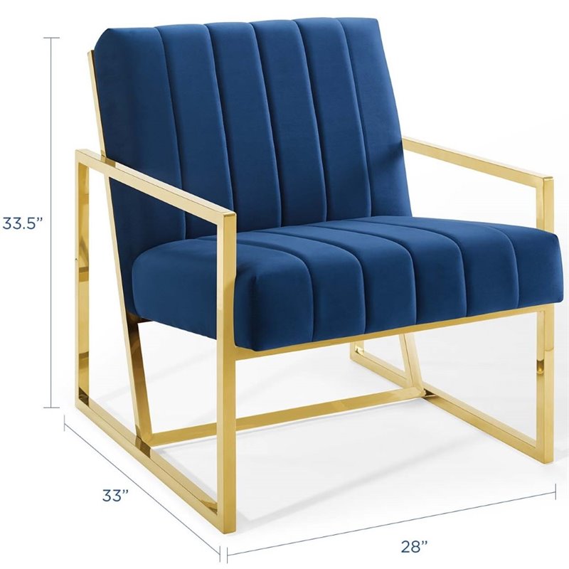 Maklaine Contemporary Channel Tufted Performance Velvet Armchair in Navy