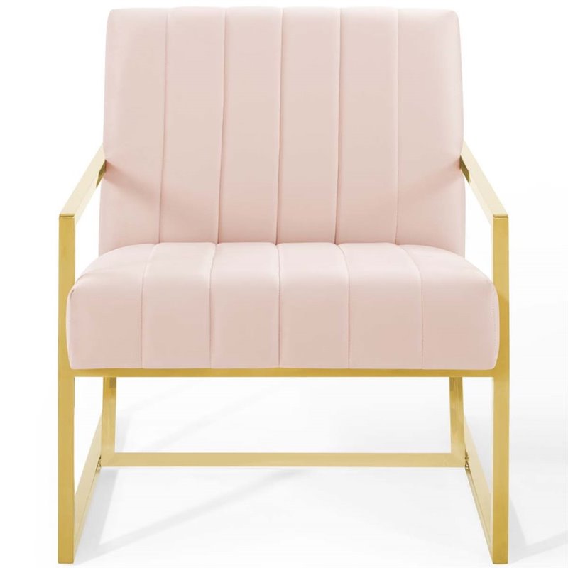 Maklaine Contemporary Channel Tufted Performance Velvet Armchair in Pink