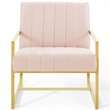 Maklaine Contemporary Channel Tufted Performance Velvet Armchair in Pink