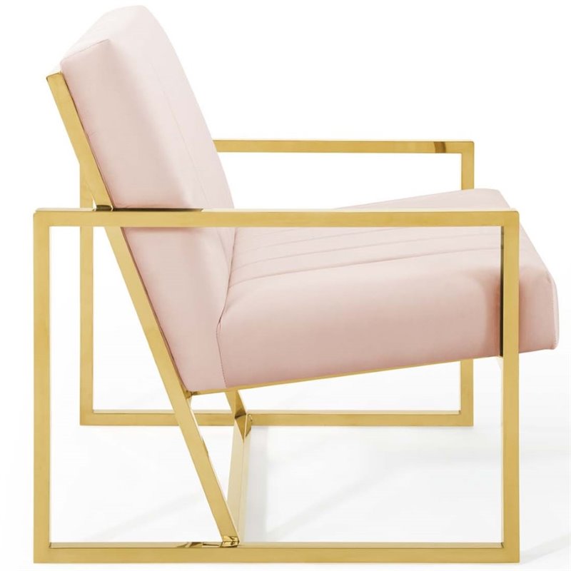 Maklaine Contemporary Channel Tufted Performance Velvet Armchair in Pink